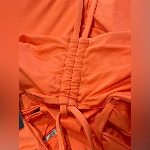 🌴Soluna Women Orange/Peach Shirred Side Adjustable Strap One Piece Swimwear Sz S